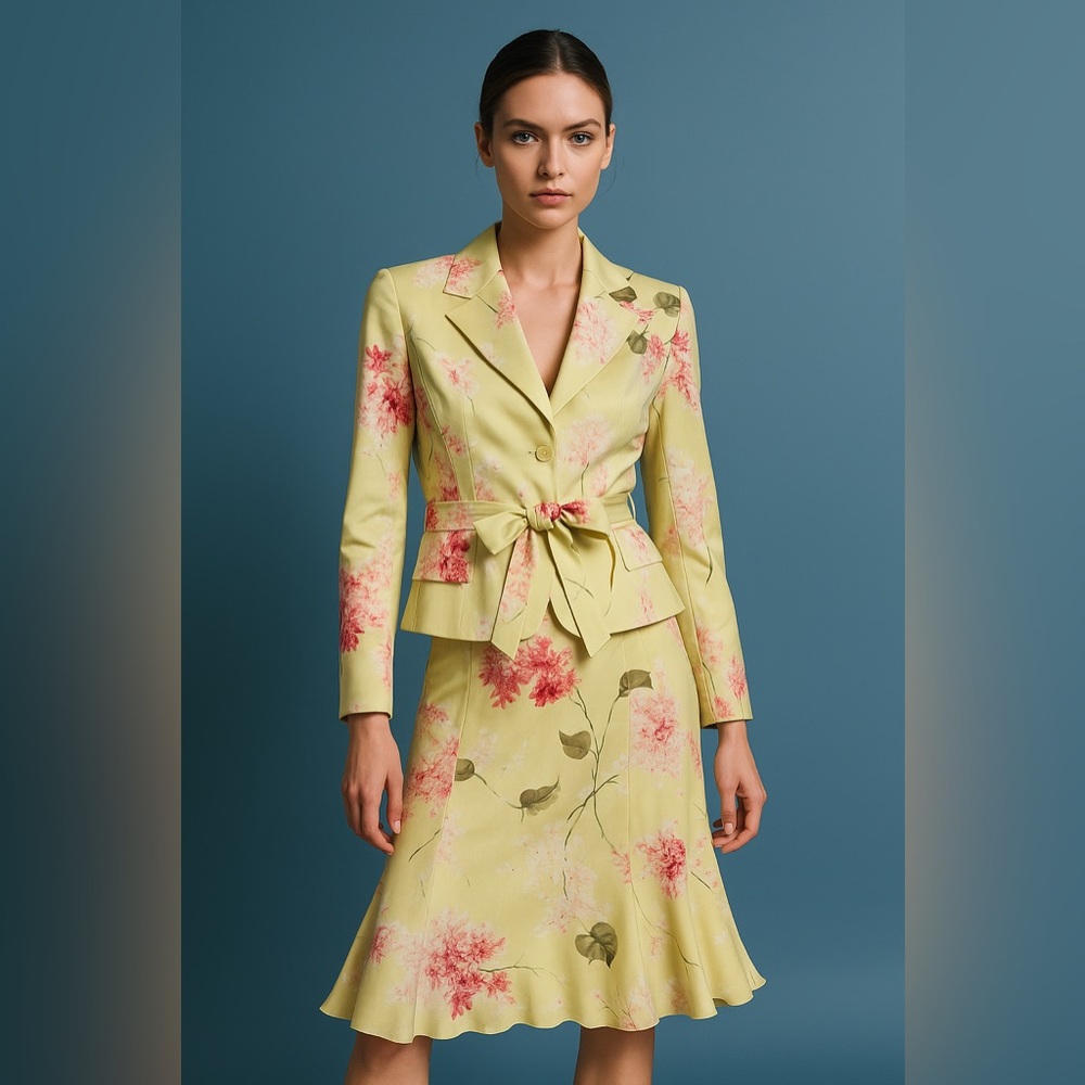 Melinda Eng Silk Floral Print Skirt Suit